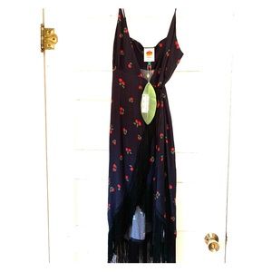 Farm Rio Black Pitanga Fringe Wrap Dress sz M